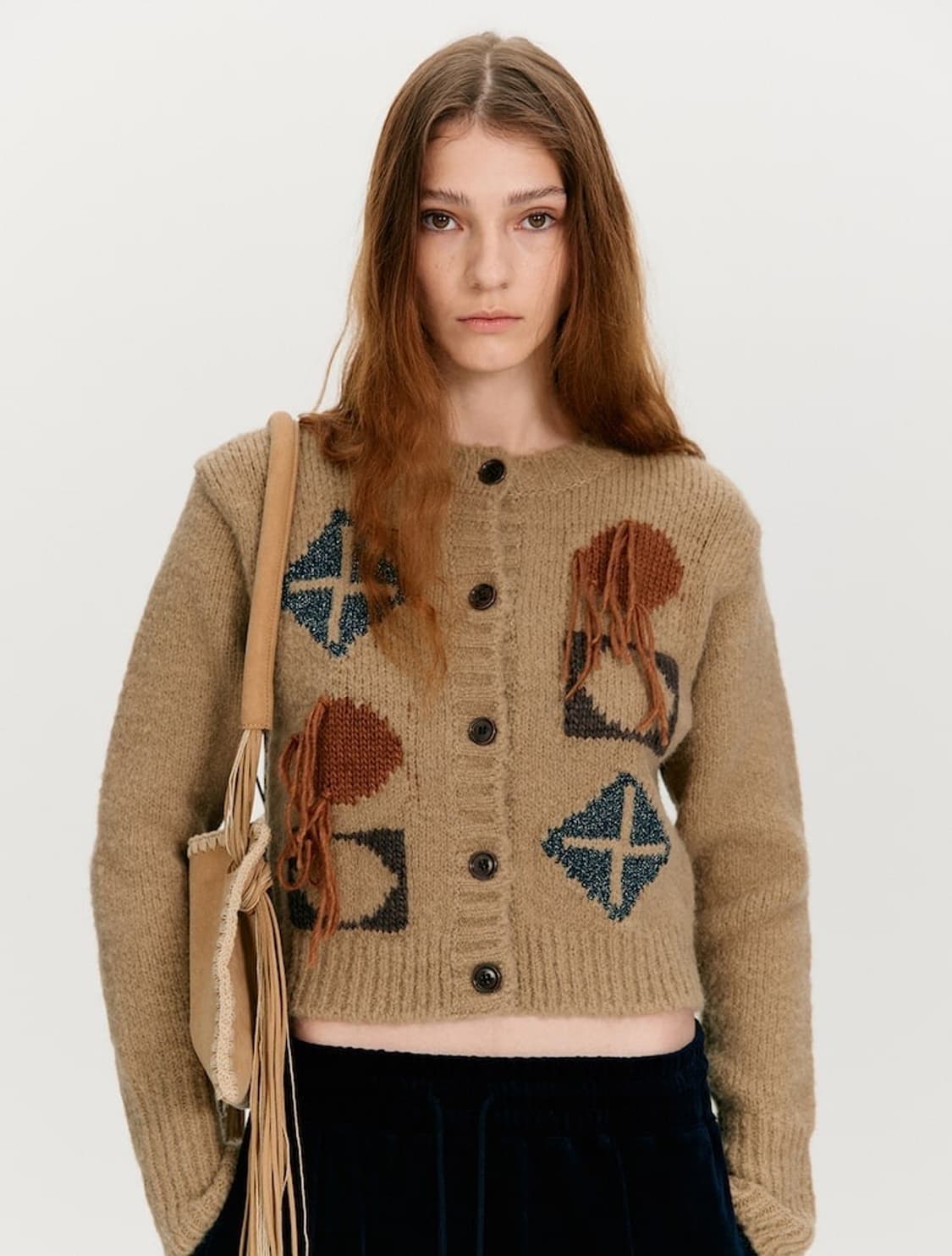 오픈와이와이 더오픈 프린지 아가일 니트 가디건 상품이미지2