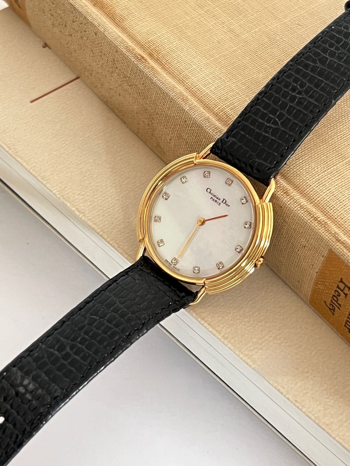 DIOR 12p 스톤 골드 베젤 CD 버클 디올 시계 상품이미지3