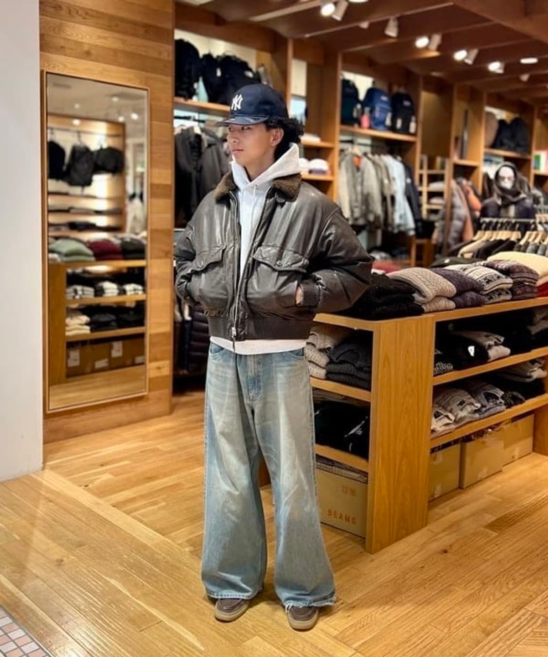 [M] 빔즈 와이드 숏핏 G-1 양가죽 다운 자켓 상품이미지2