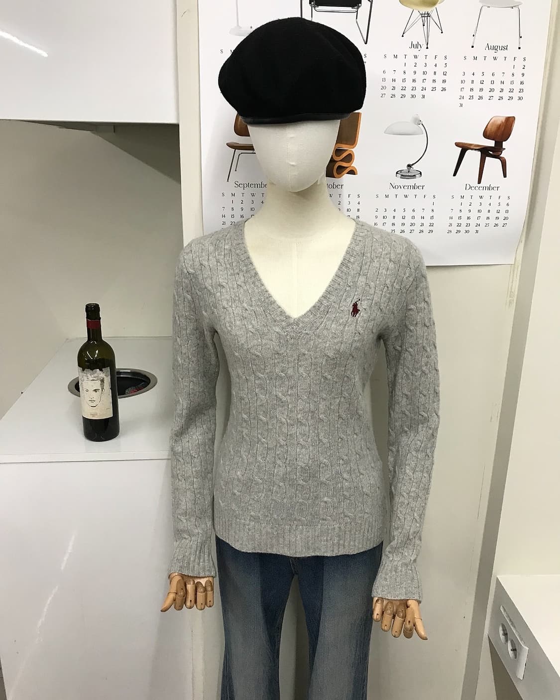 폴로 브이넥 케이블 니트 상품이미지6