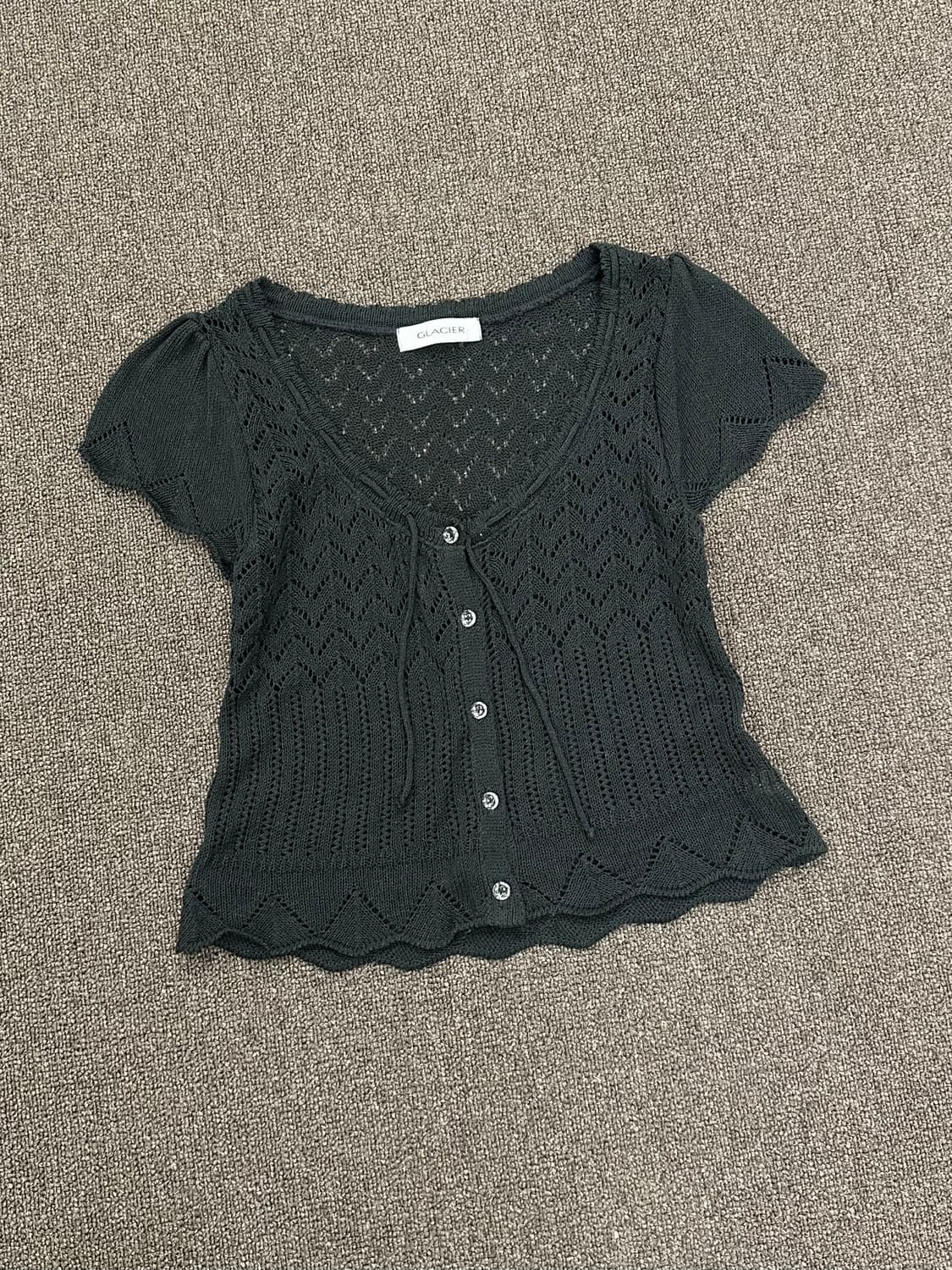 M)Glacier vintage 여성 블랙 크로셰 반팔 가디건 상품이미지2