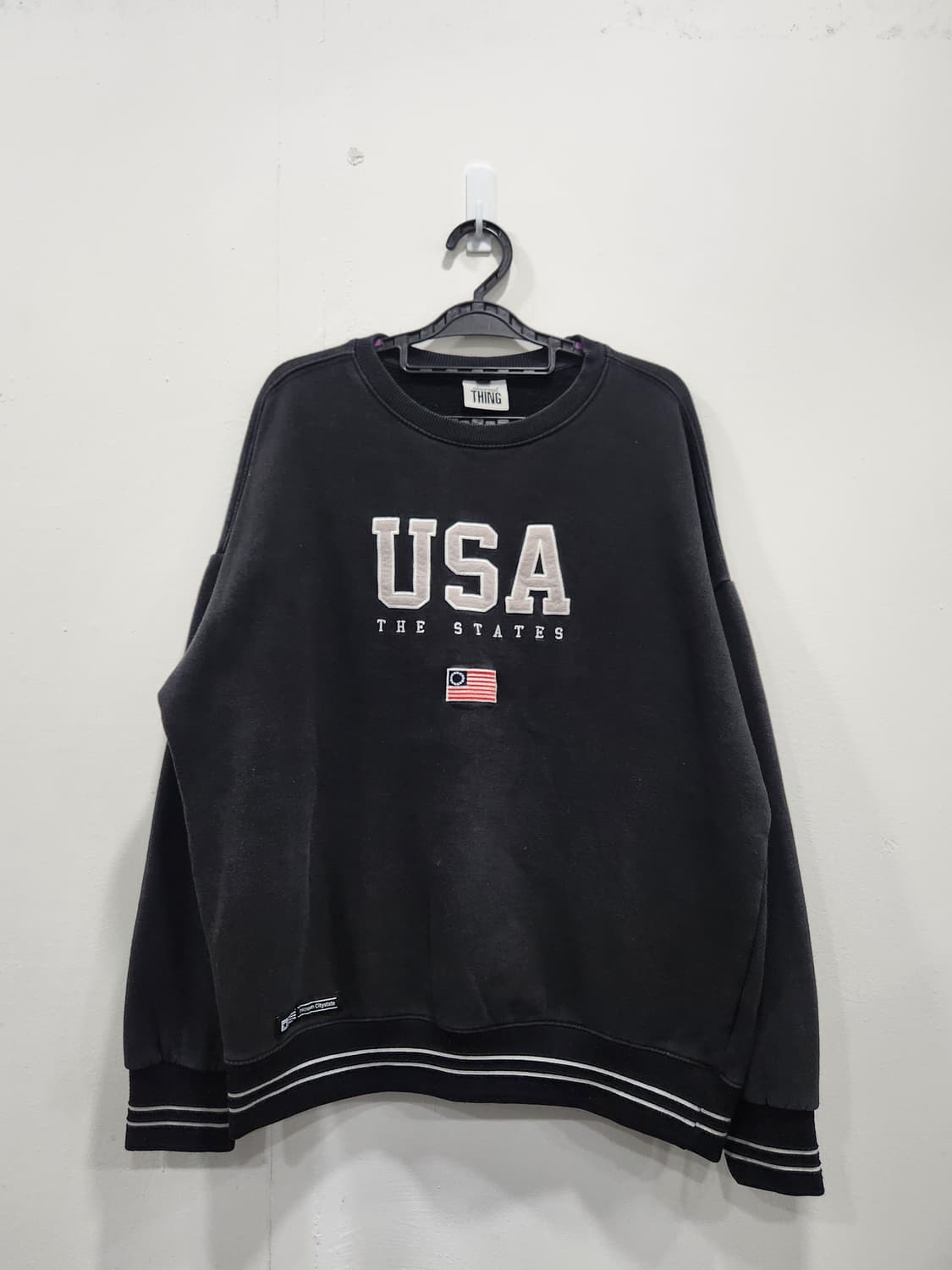 앱놀머씽 USA 블랙 맨투맨 티셔츠 남성 100사이즈 상품이미지1