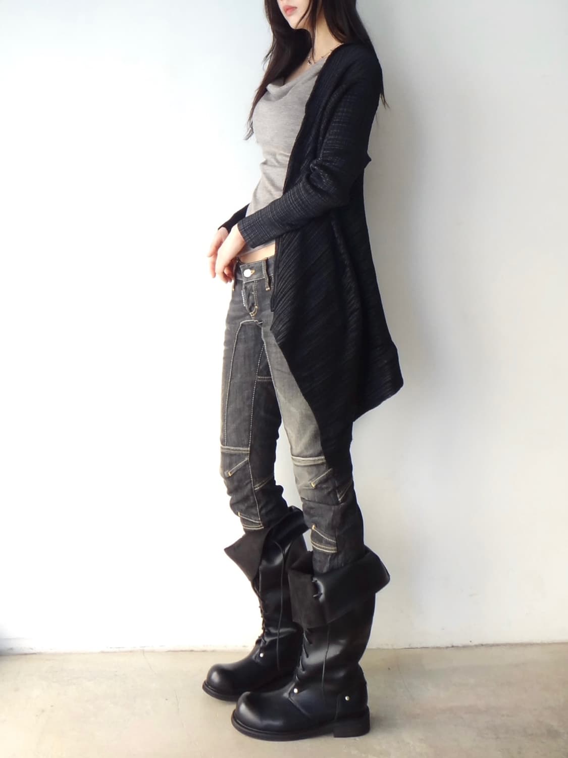 Pleats open cardigan / black 상품이미지4