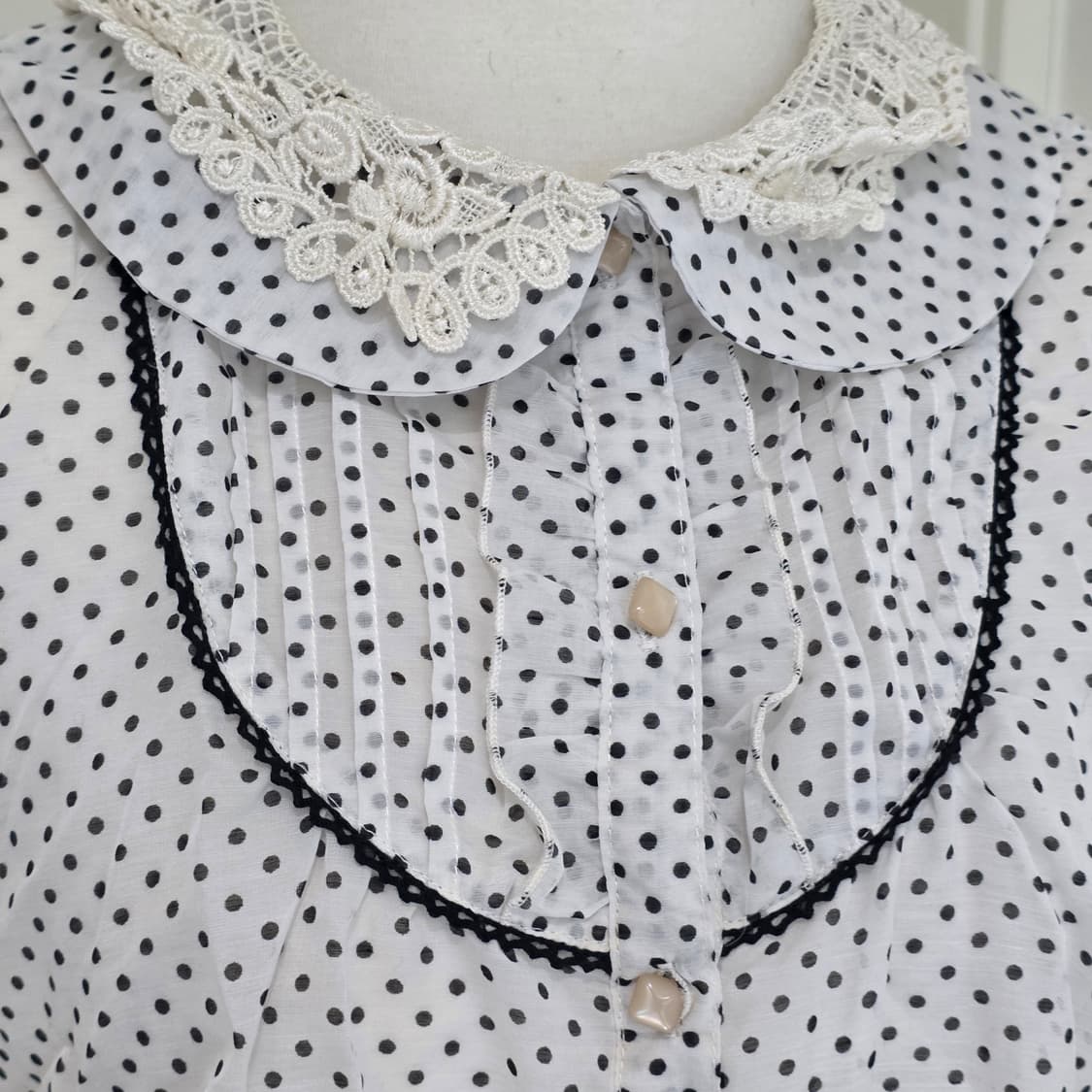 titty&co 일본빈티지)양산형st 모리걸 도트 레이스 벌룬셔츠블라우스 상품이미지2