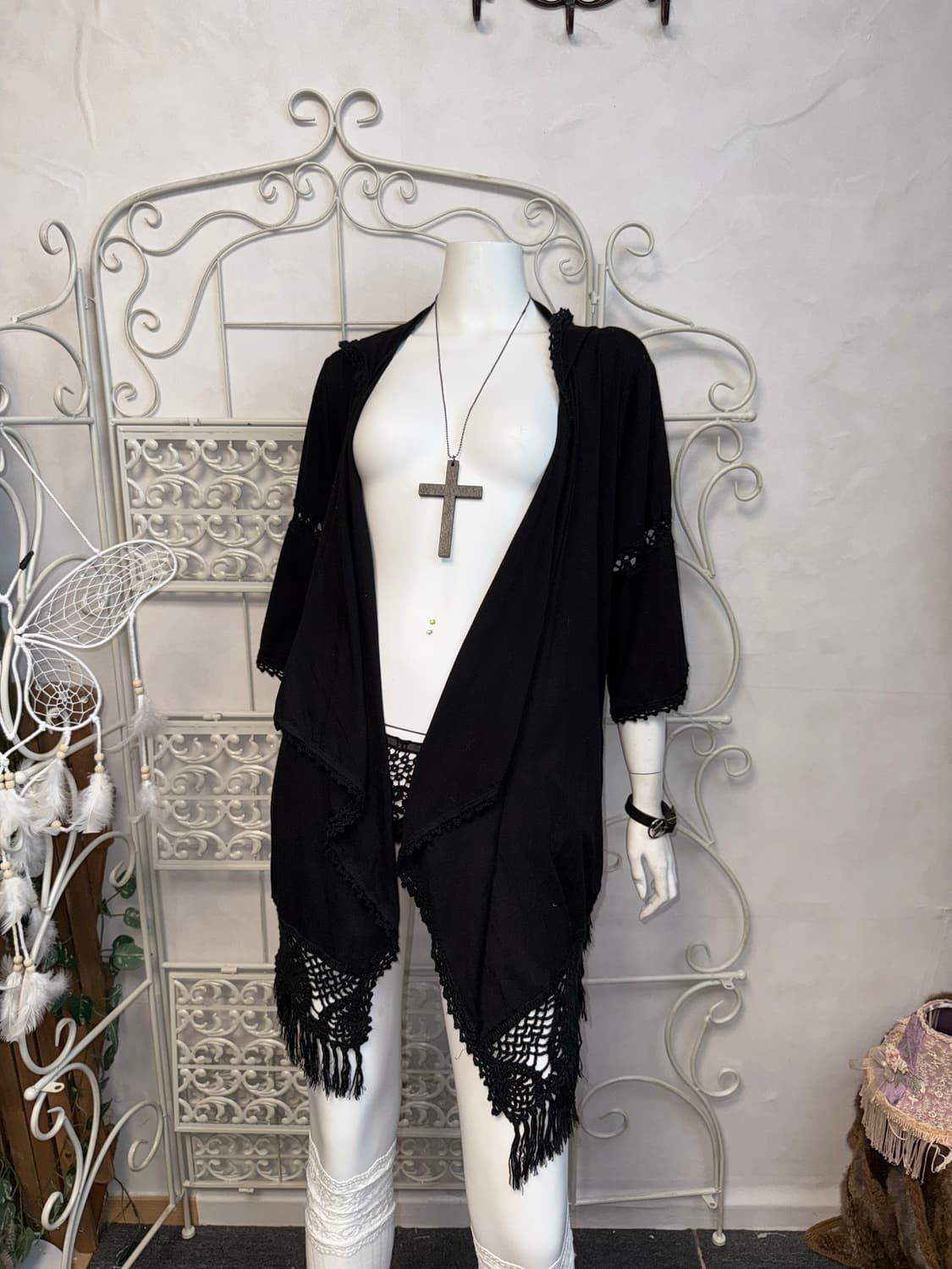 Black grunge crochet hood cardigan 상품이미지4
