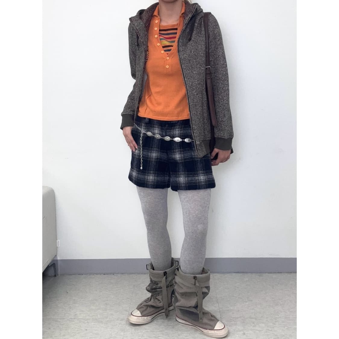 빈티지 브라운 하이넥 기모 후드 집업 상품이미지5