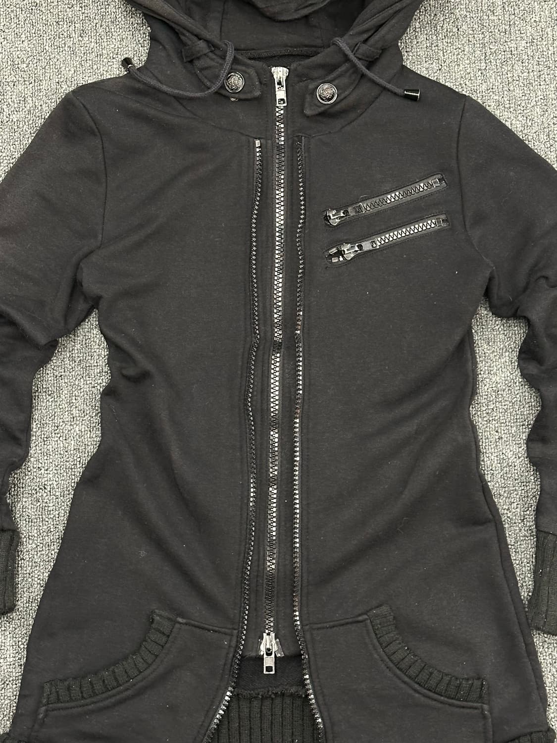 M)일본 빈티지 Y2K 여성 레이어드 블랙 투웨이 후드집업 상품이미지4