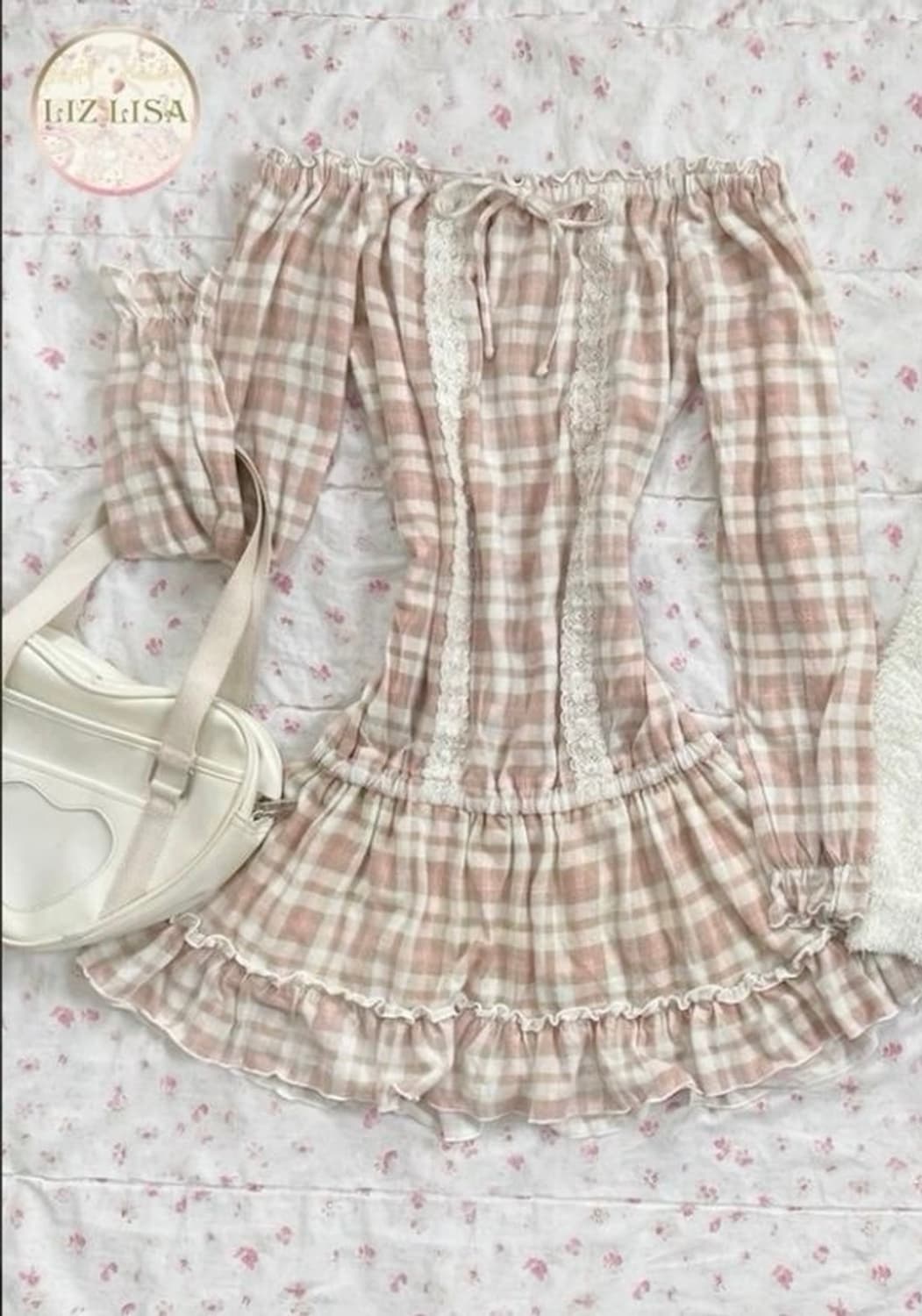 리즈리사 고전 체크 원피스 라떼갸루 히메갸루 오프숄더 핀터 상품이미지1