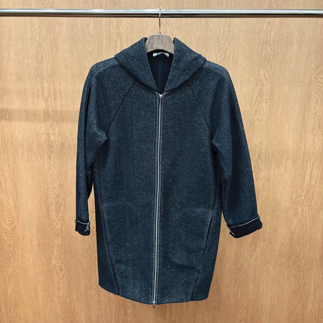 알렉산더 왕 롱 후드 코트 투웨어 집업 소매 롤업 디테일 루즈핏 차콜 상품이미지2