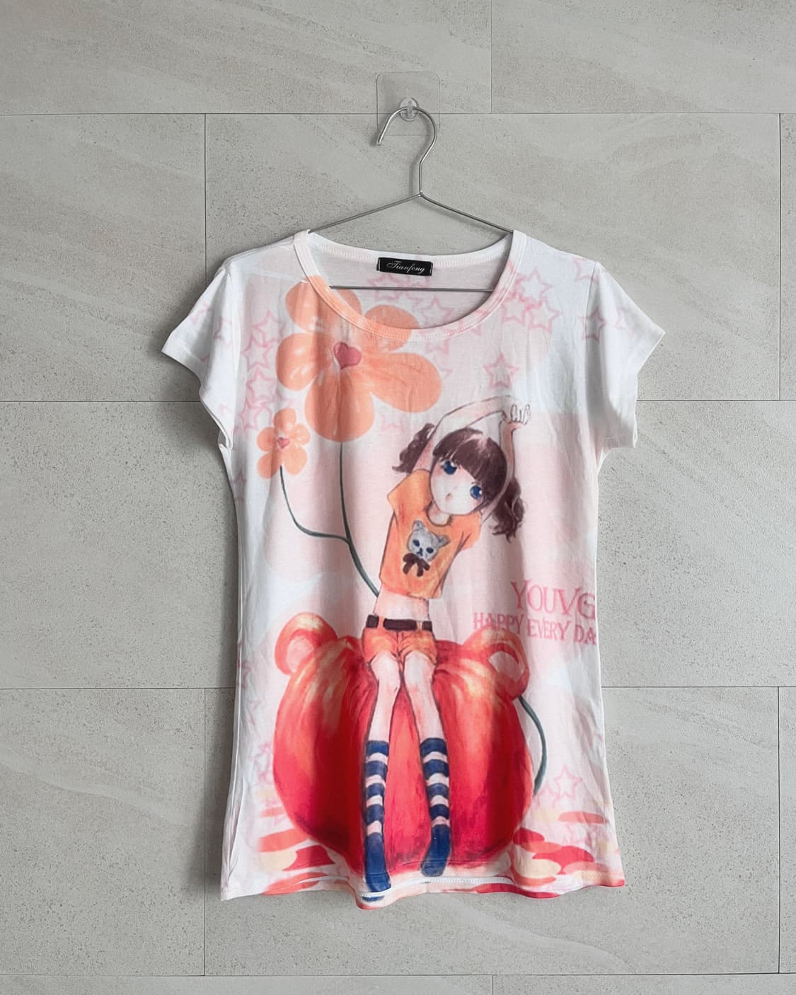 귀여운 오렌지 소녀 프린팅 반팔 탑 상품이미지2