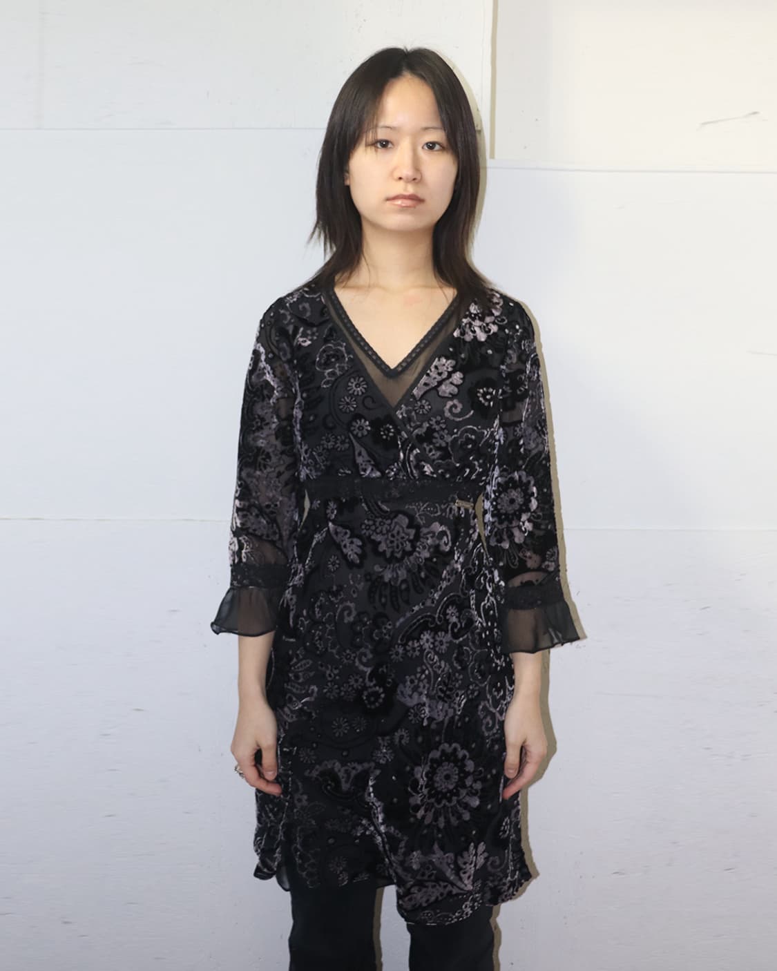 존 갈리아노 00s 레이스 디테일 벨루어 원피스 상품이미지1