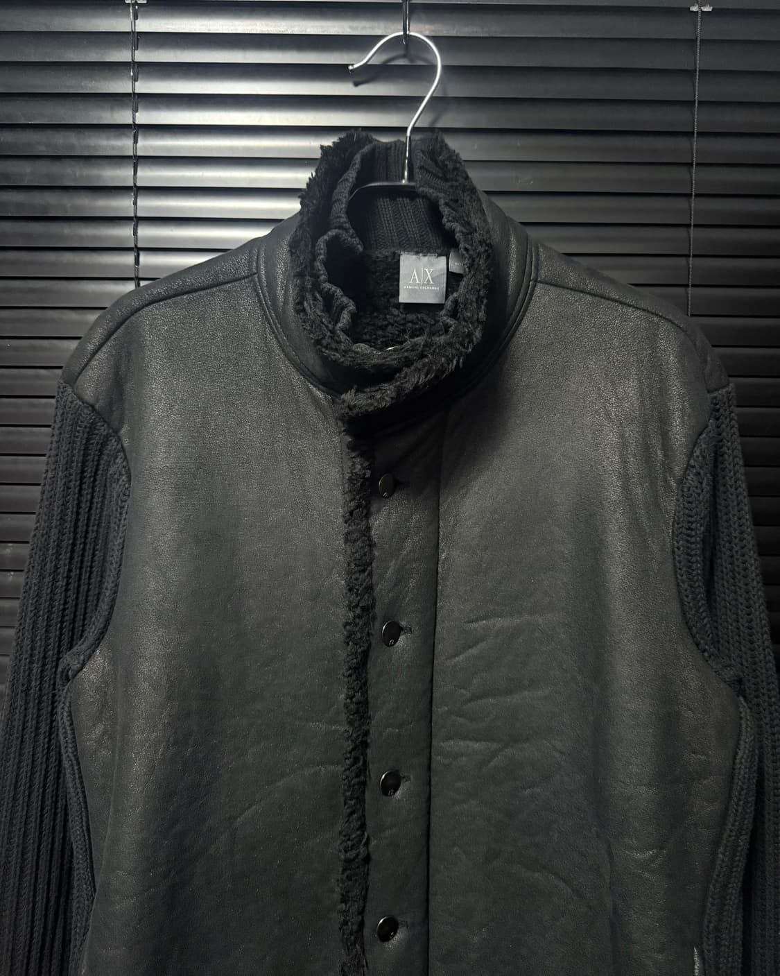 아르마니 블랙 레더 가죽 스웨터 니트 하이넥 가디건 집업 락 고스펑크 상품이미지3