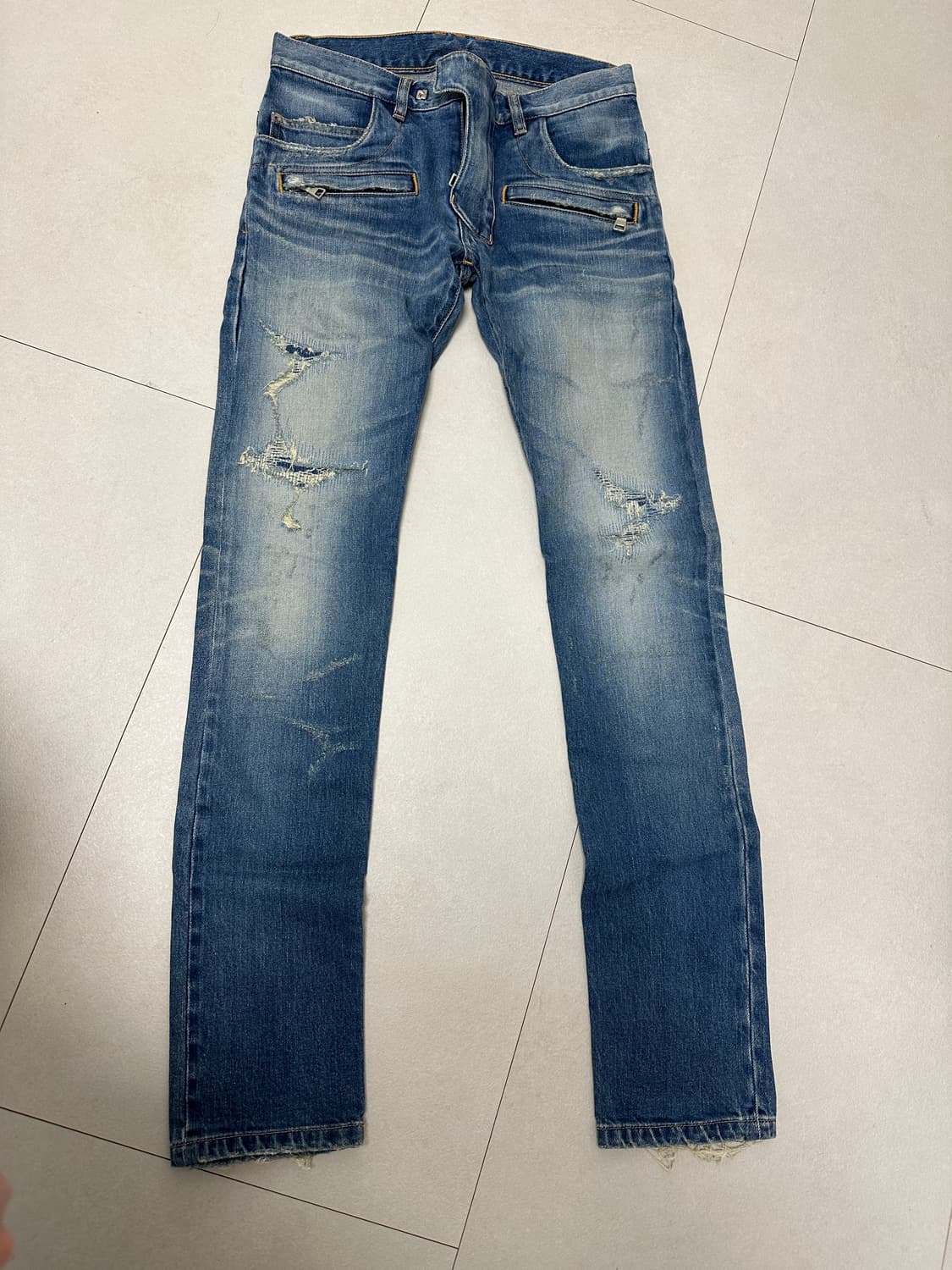 발망 데미지 워싱 바이커 데님 팬츠 상품이미지1