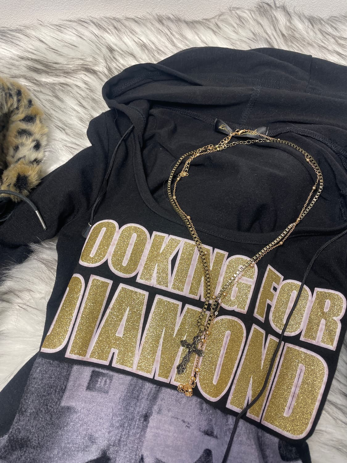 빈티지 갸루 골드 블랙 후드티 상품이미지4