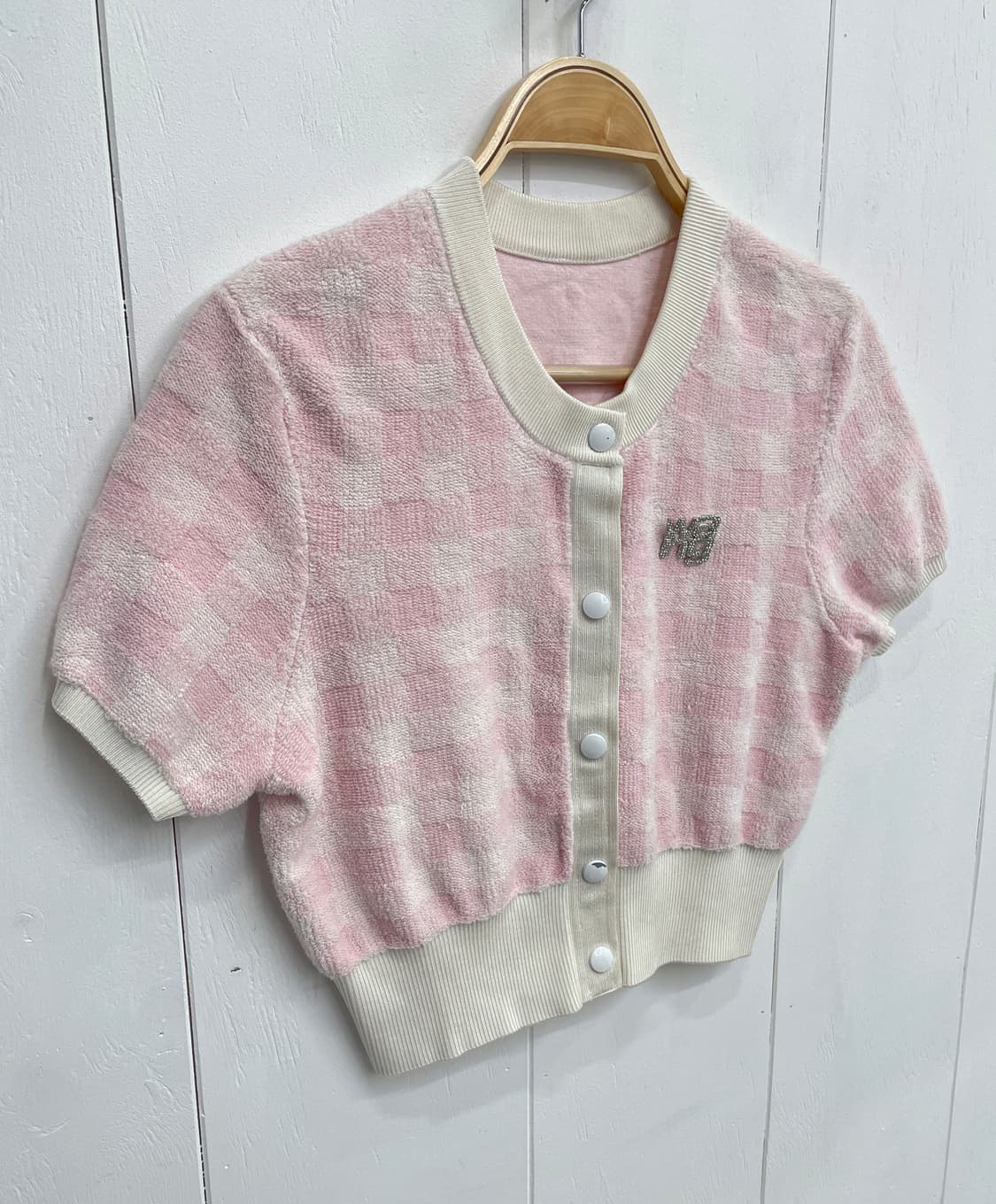 알렉산더왕 핑크 체크 테리 반팔 가디건 상품이미지4