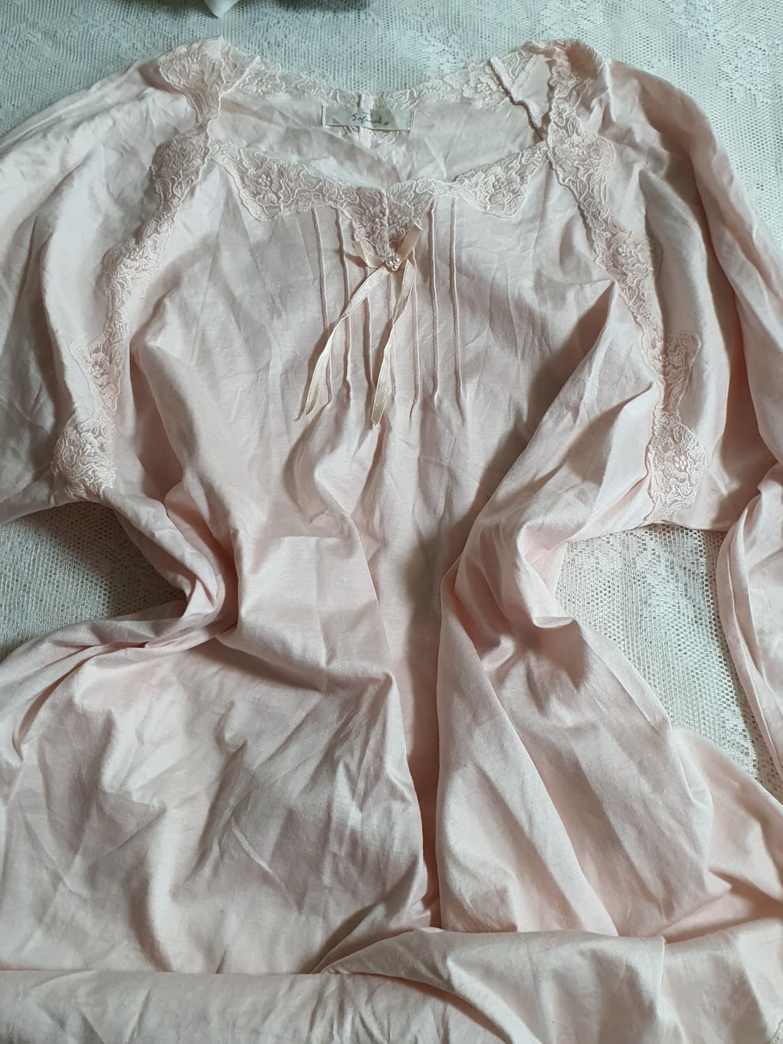 [일본빈티지] 레이스 핑크색 긴팔 셔츠 슬립 상품이미지8