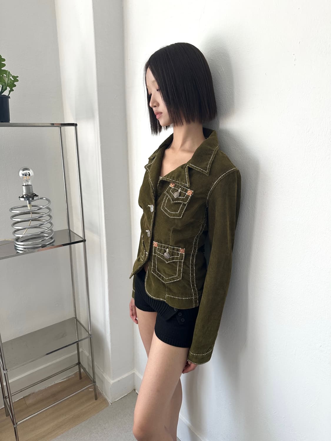 트루릴리전 2000s 카키 코듀로이 벨트 포켓 자켓 상품이미지2