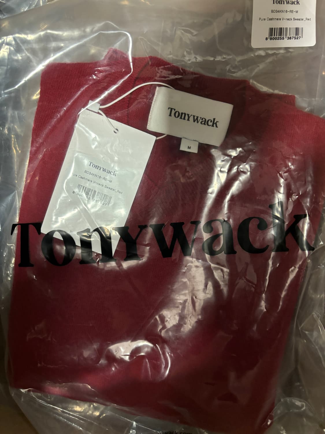 M 토니웩 캐시미어 브이넥 니트 레드 미개봉 새제품 판매 상품이미지1