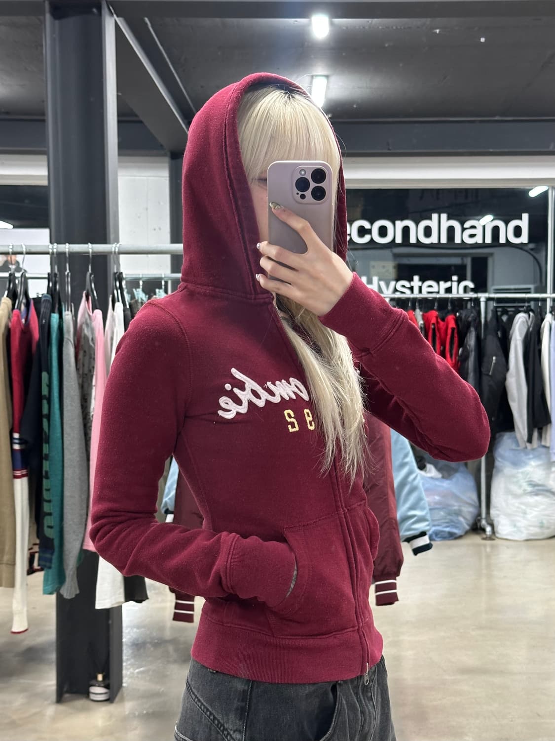 아베크롬비 버건디 자수로고 슬림핏 후드 집업 상품이미지3