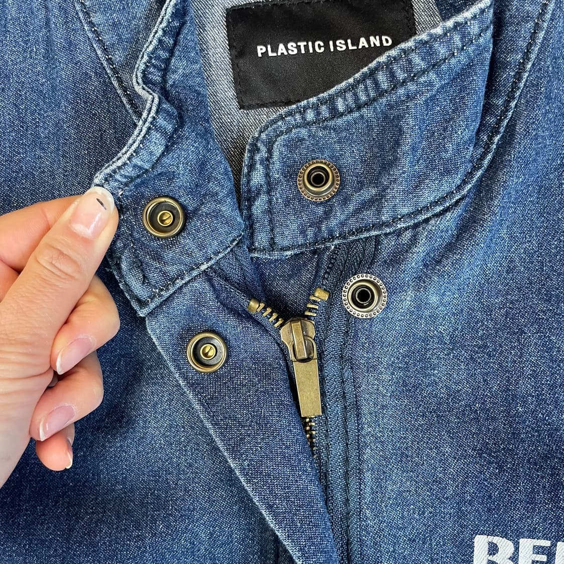 플라스틱 아일랜드 견장 스터드 데님 미디 원피스 S 상품이미지4