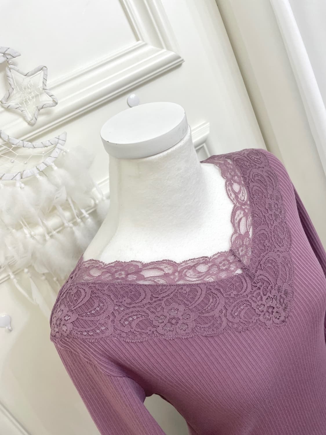 purple lace point rib basic top(size-M) 상품이미지7