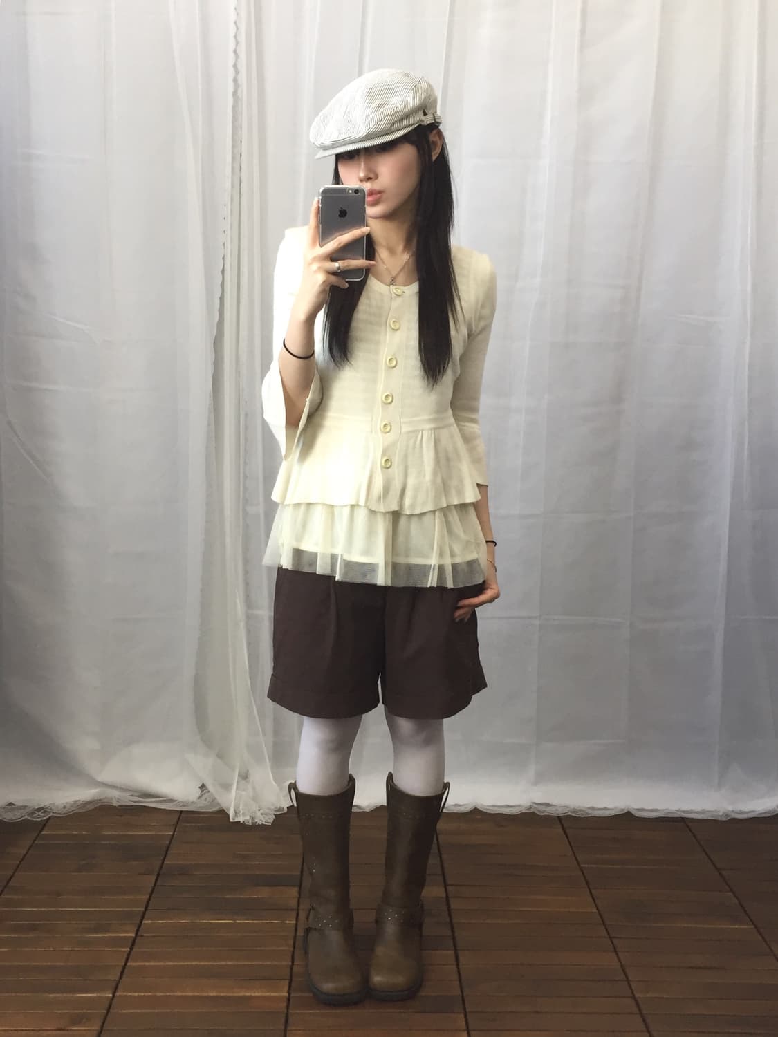 Jpn Cream Peplum Knit Cardigan 상품이미지1