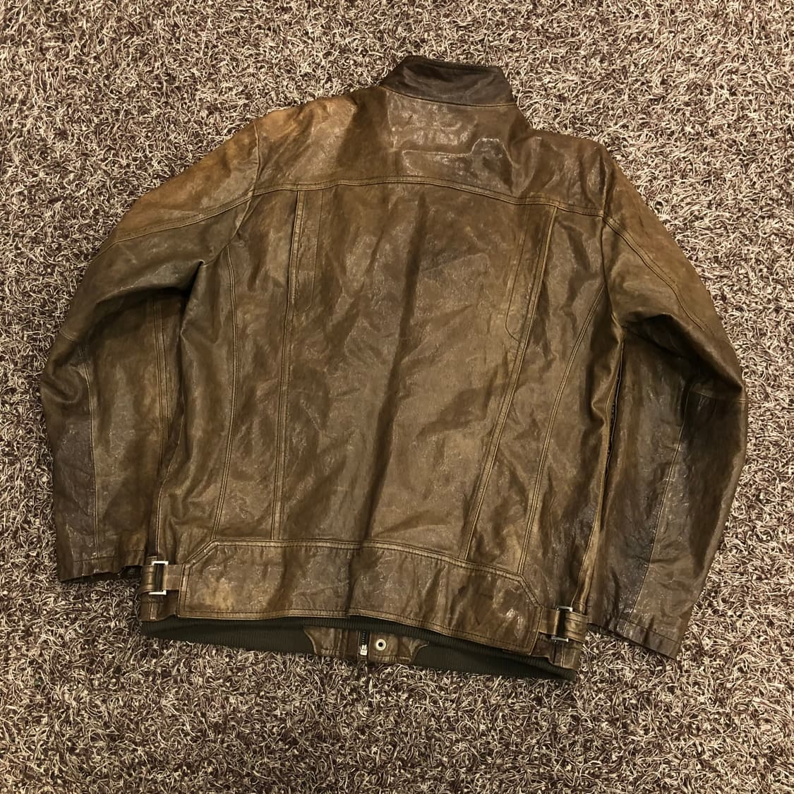 게스 브라운 양가죽 바이커 레더 가죽 블루종 자켓 상품이미지4