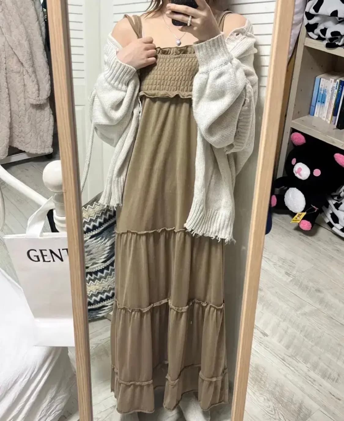 카키 롱원피스 빈티지 모리걸 상품이미지1