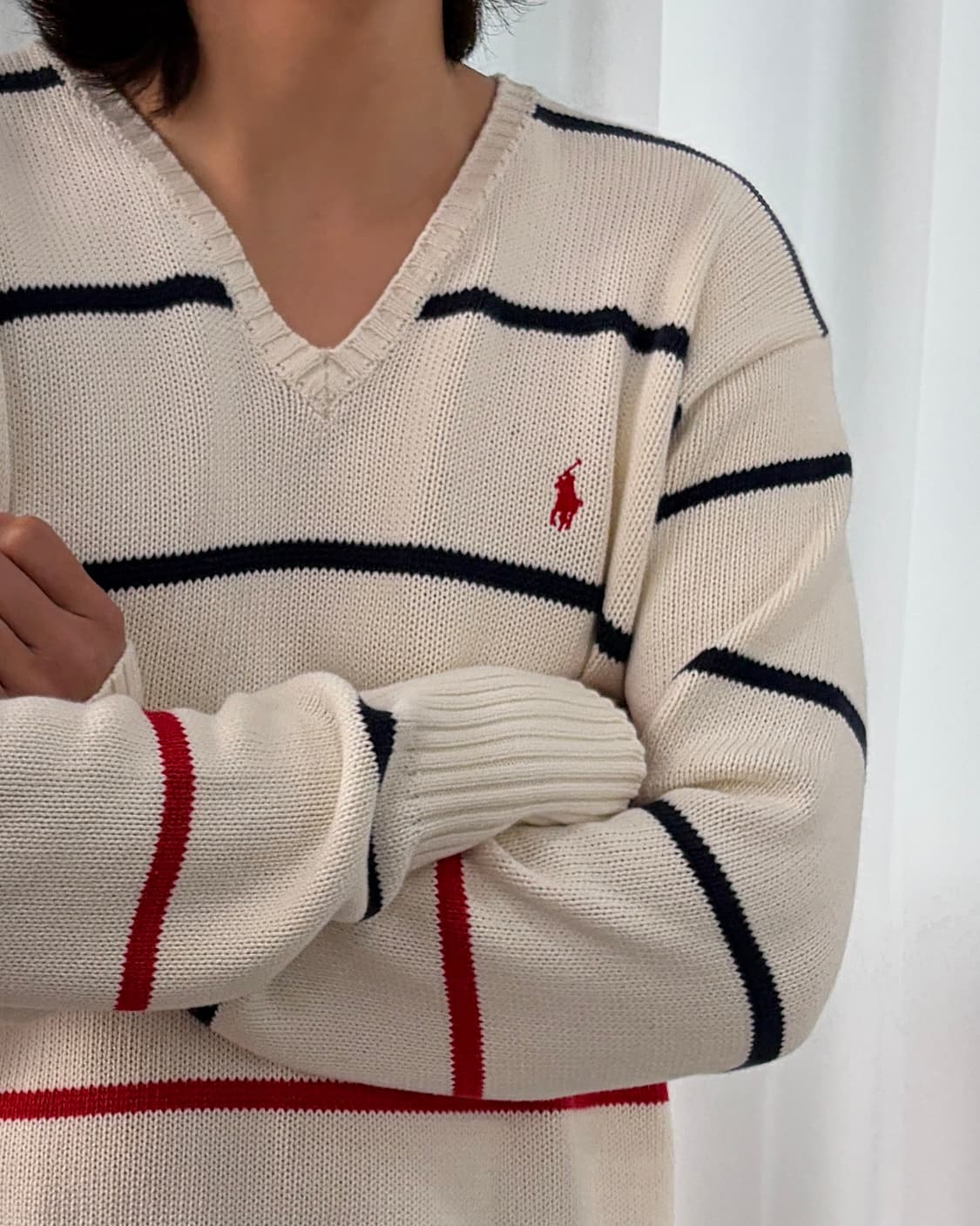 [M]폴로 랄프로렌 스트라이프 브이넥 코튼 니트 상품이미지1