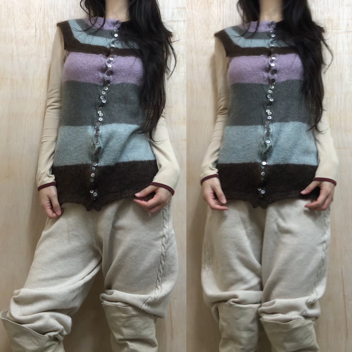 [직수입] 빈티지 모헤어 니트 가디건 라벤더 그레이 블루 브라운 상품이미지3