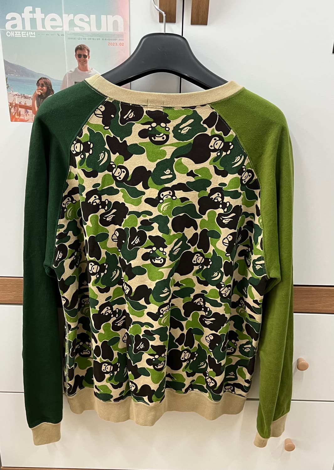 베이프 베이비 마일로 사루 카모 배색 나그랑 맨투맨 녹계 상품이미지3