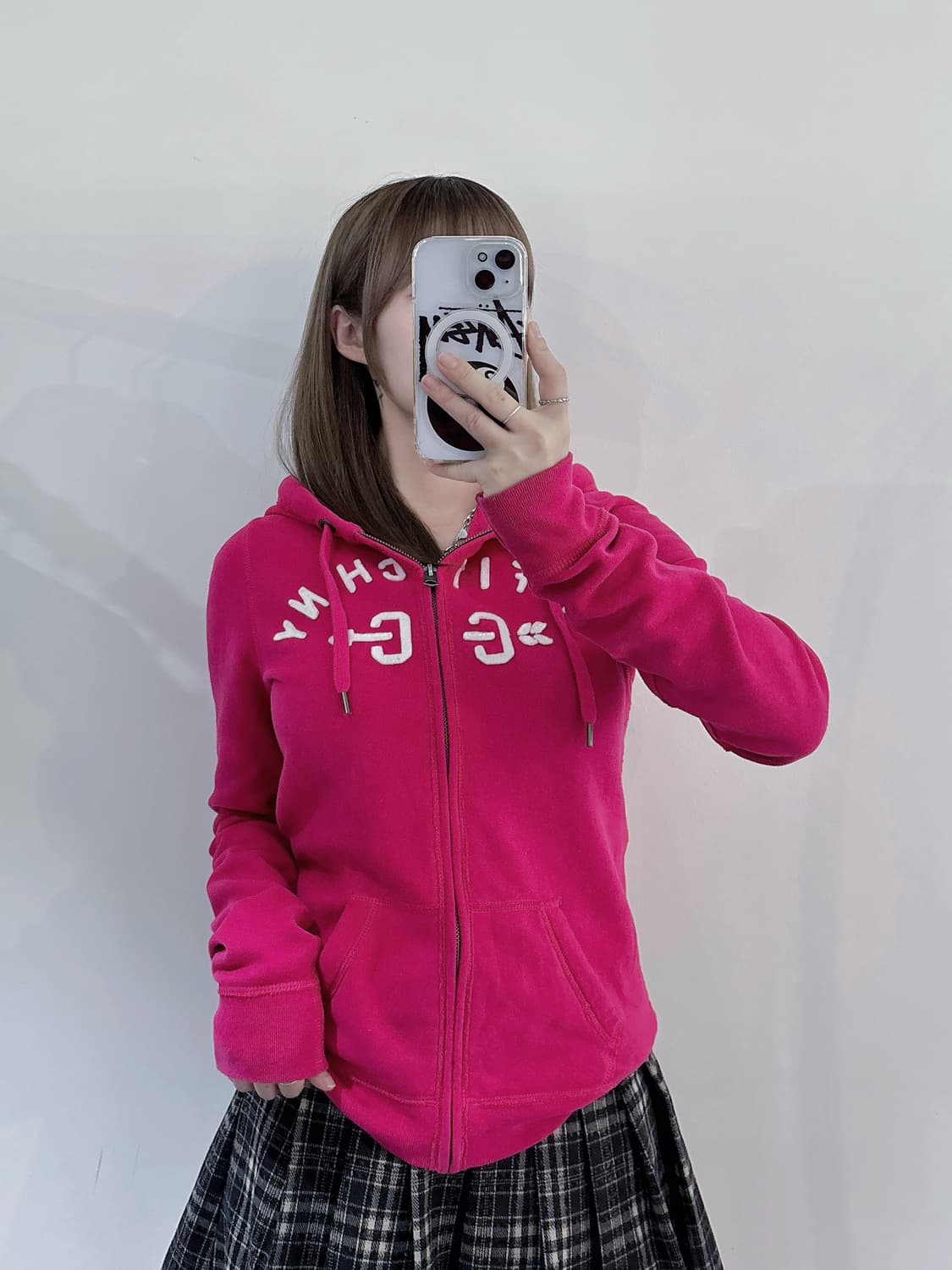 아베크롬비 빅로고 핑크 후드집업 상품이미지2