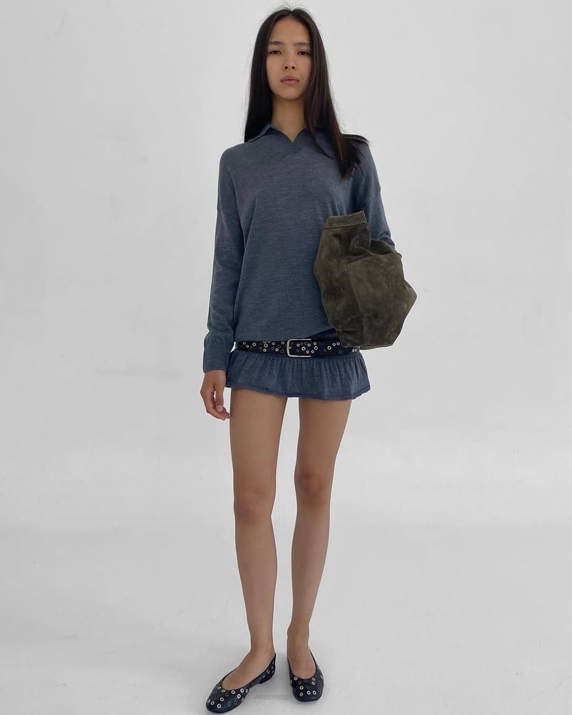 [S,M]기마구아스 Fille 러플 니트 원피스/그레이 상품이미지5