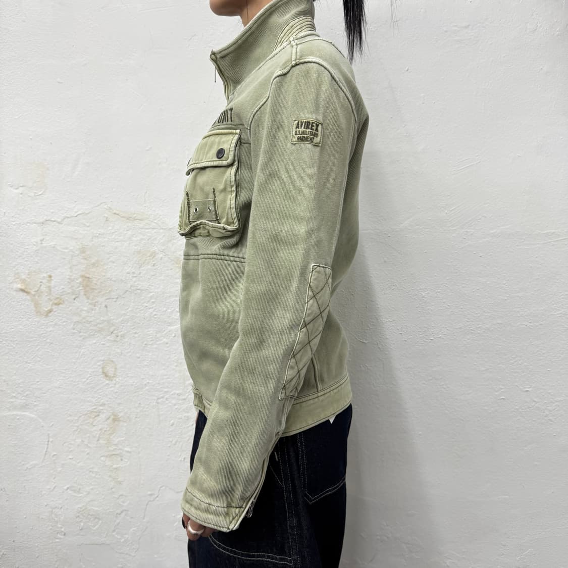 아비렉스라이트 올리브컬러 헤비웨이트 하이넥 밀리터리 풀 집업 자켓 상품이미지2