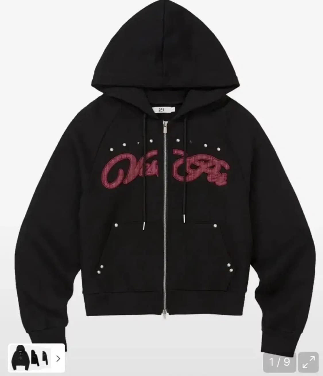 일리고 체크 아플리케 후드 집업 블랙 s 상품이미지2