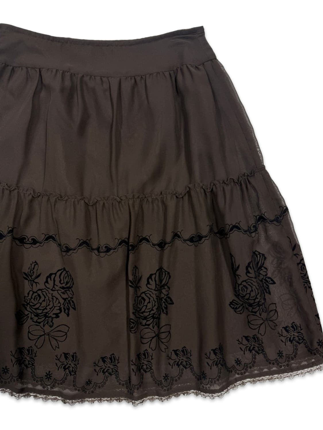 빈티지 브라운 시스루 로즈 플레어 미디 스커트 상품이미지2