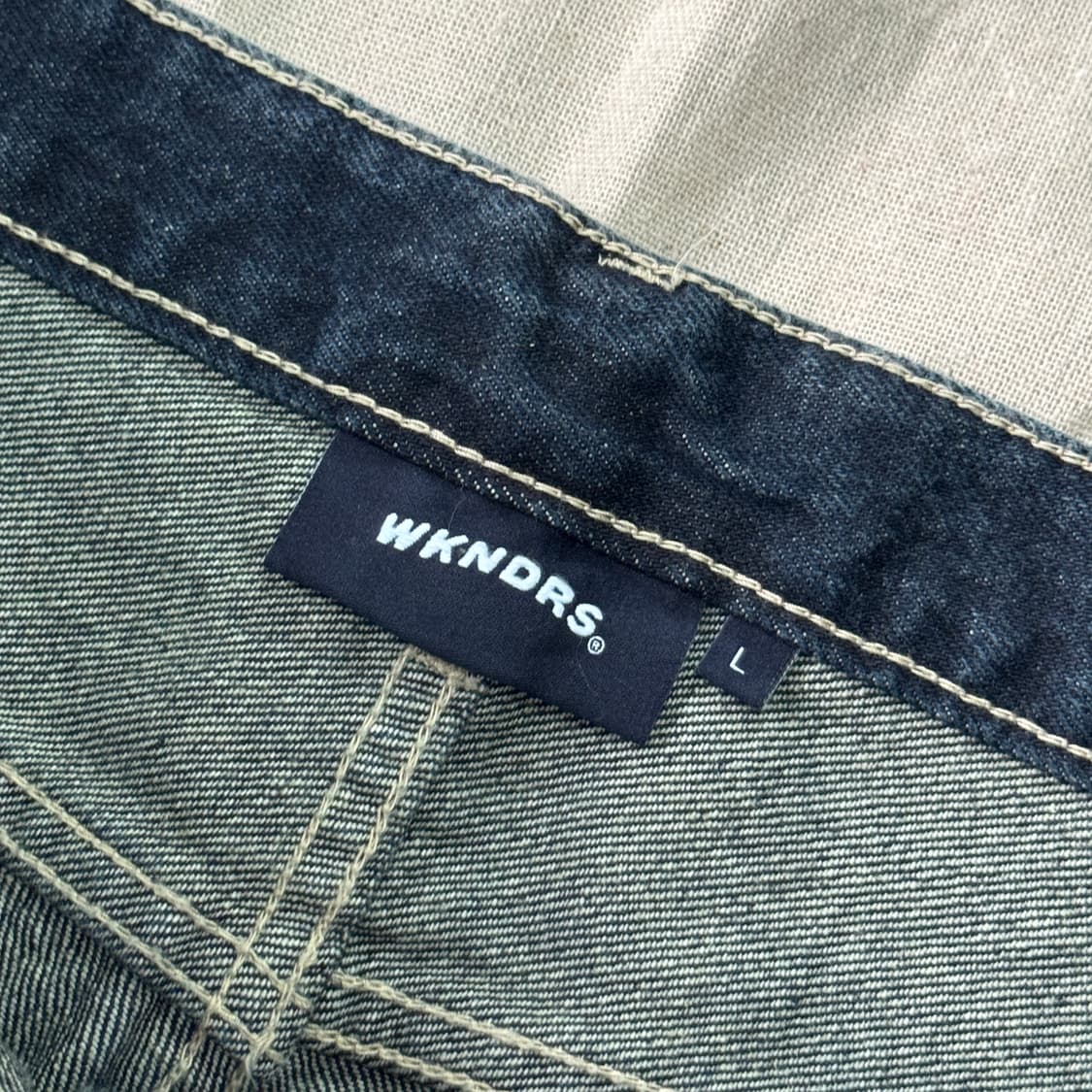 위캔더스 자수 진청 데님팬츠 L 상품이미지4