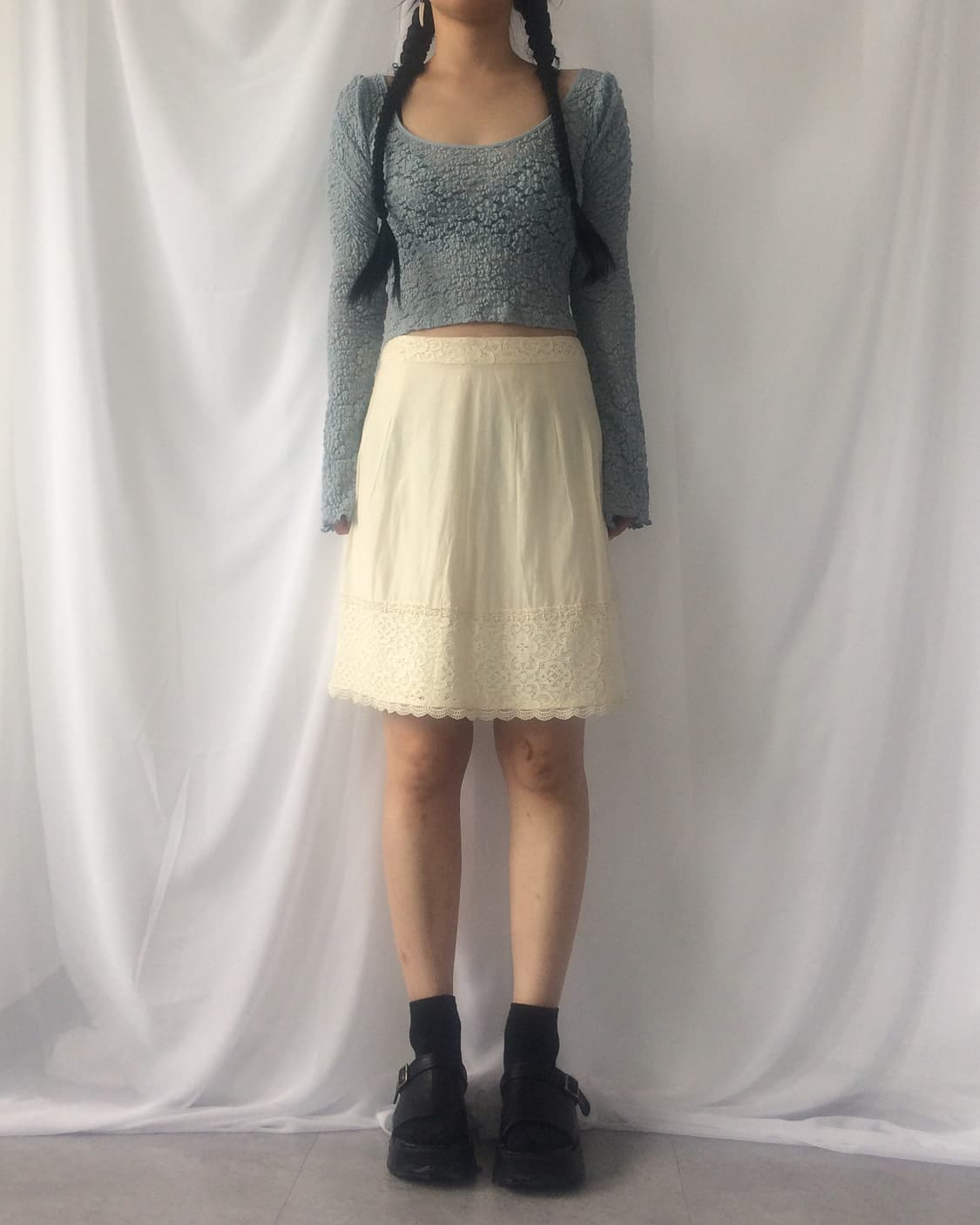 Punching pattern layer midi skirt 상품이미지7