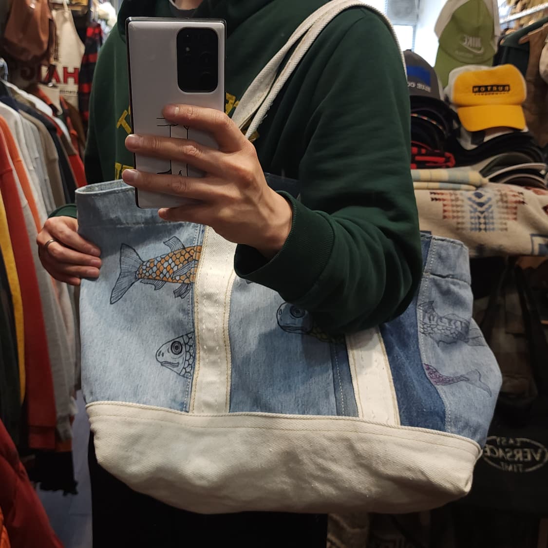 핸드 드로잉 빅사이즈 캔버스 데님 토트백 빈티지 더플백 리메이크 상품이미지10