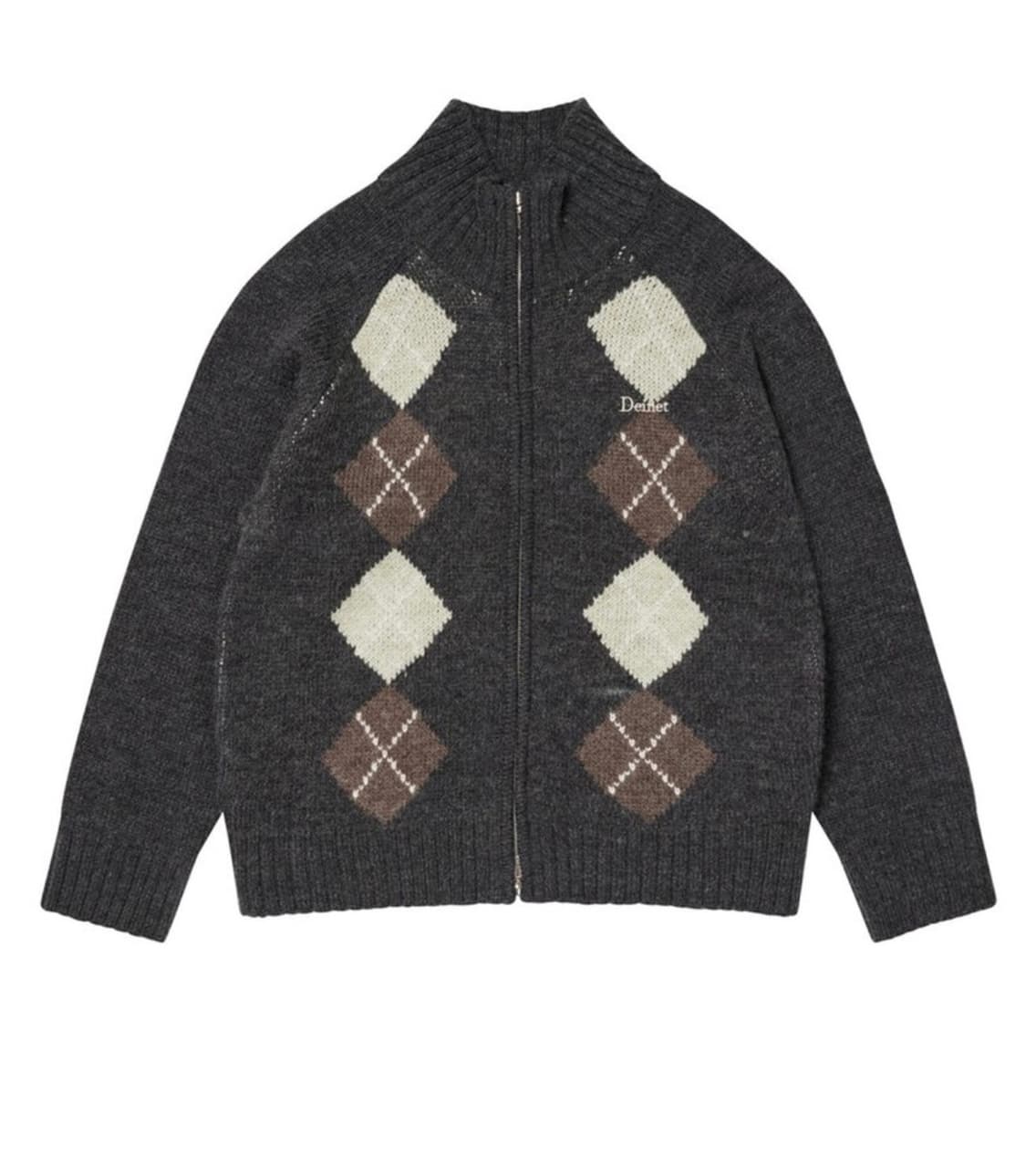 다이닛 deinet ARGYLE KNIT ZIP UP 니트집업 챠콜 상품이미지1