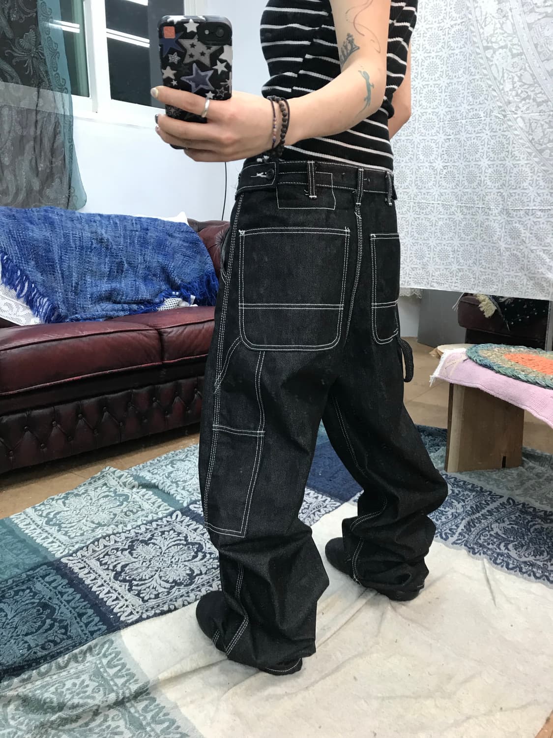 Allover 스티치 카고 흑청 카펜터 데님팬츠  상품이미지1