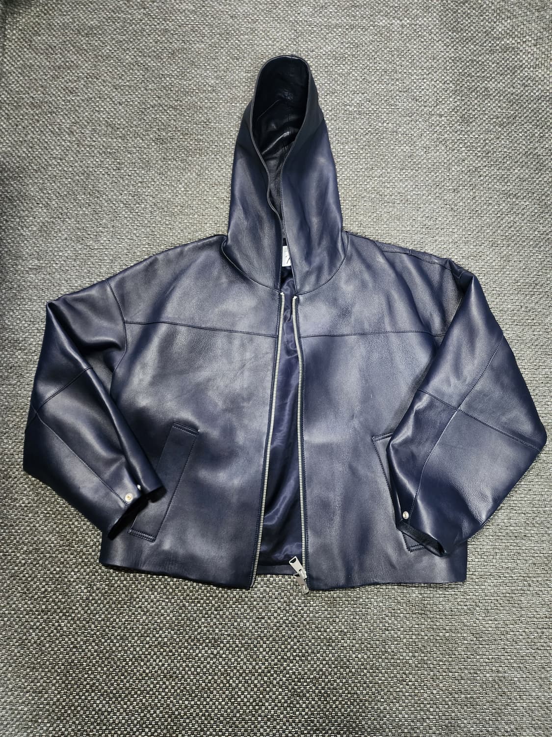 자라 네이비 후드 레더 점퍼 L-LX 상품이미지1