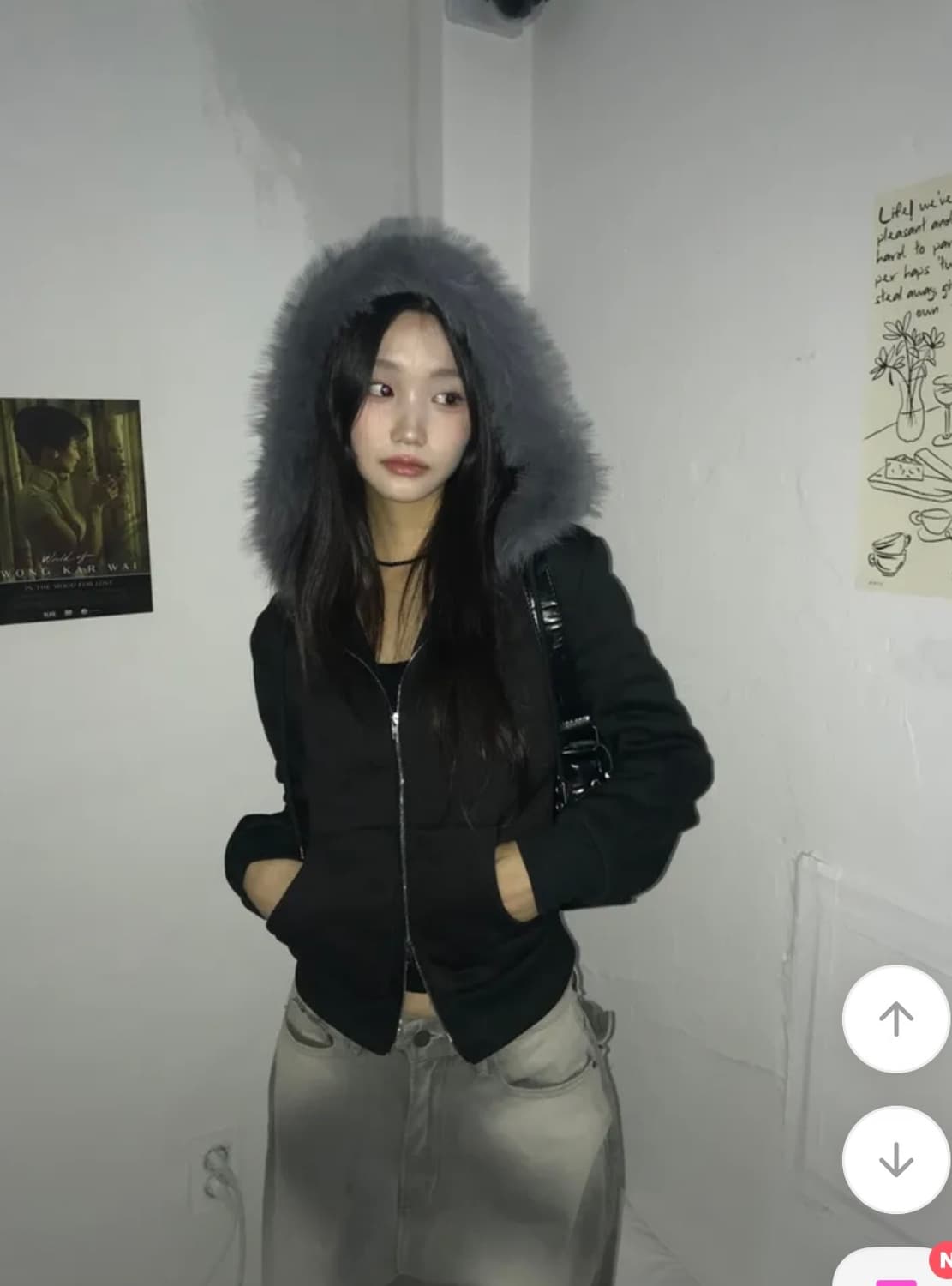 에이블리 유색 투웨이 퍼 후드집업 블랙 상품이미지4