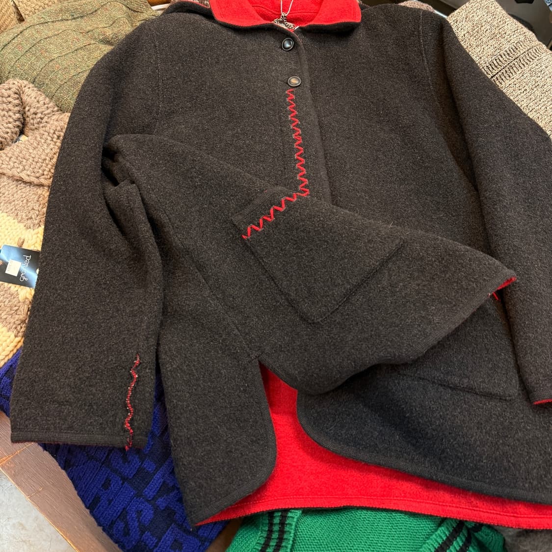 이탈리아 생산 울혼방 에스닉 네이티브 스티치 드레이프 숏 코트 자켓 상품이미지3