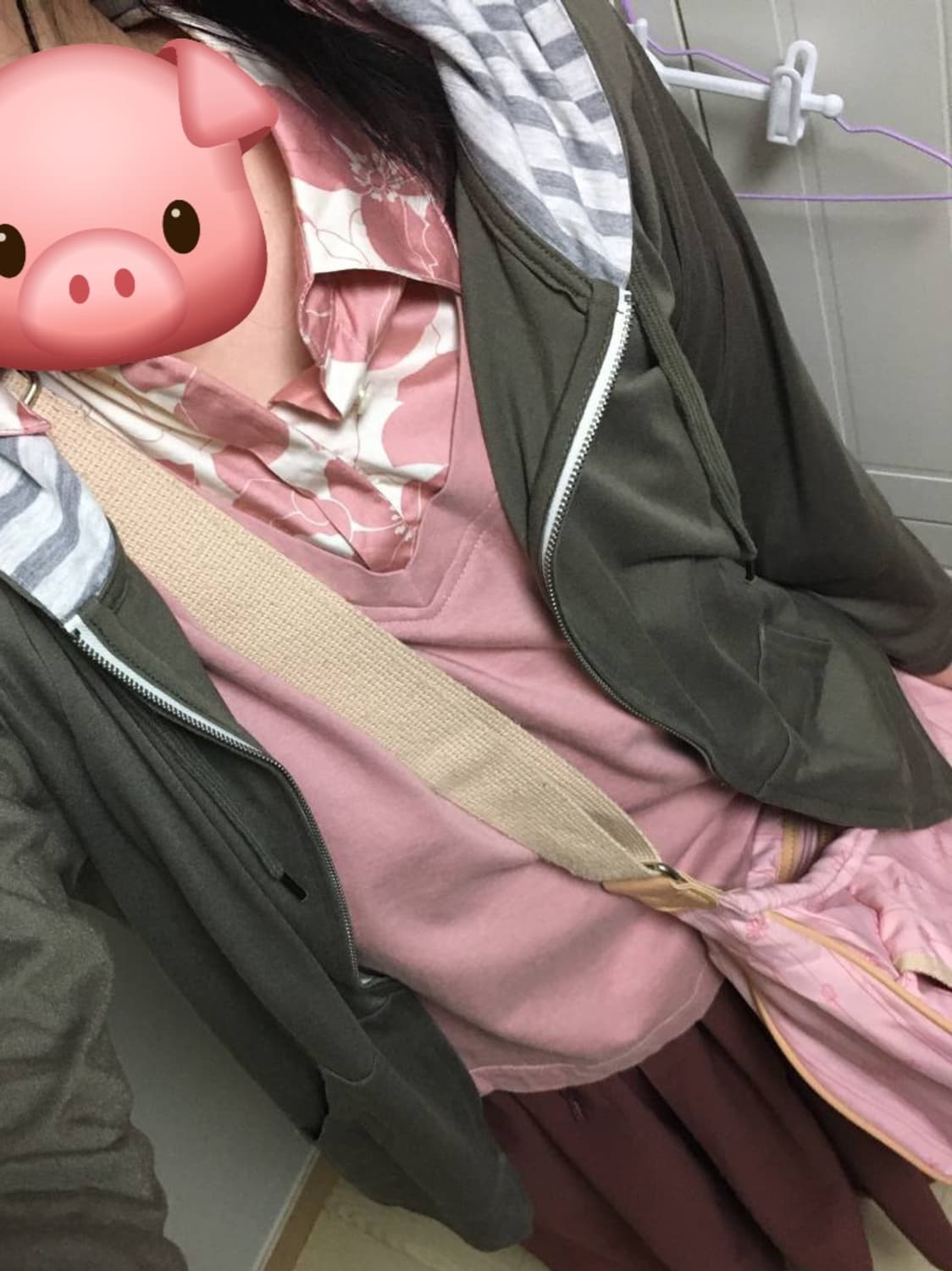 일본빈티지 뮤트 카키 줄무늬 후드집업 코지 너드 모리걸 상품이미지5