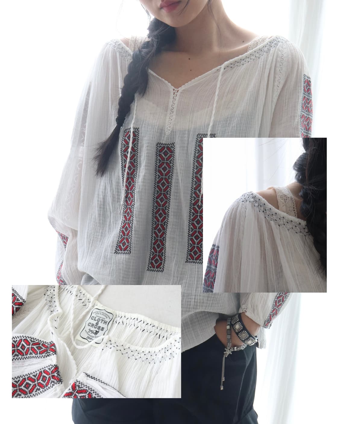 [Cloth&Cross] Embroidery Smocking Blouse 상품이미지10