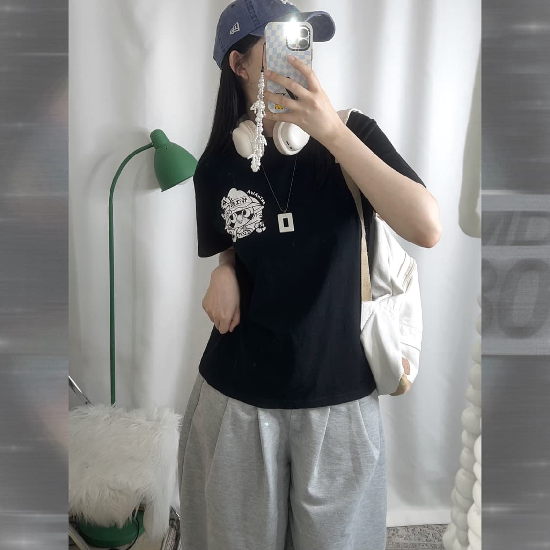 블랙 오키나와 백 프린팅 반팔 티셔츠 상품이미지3