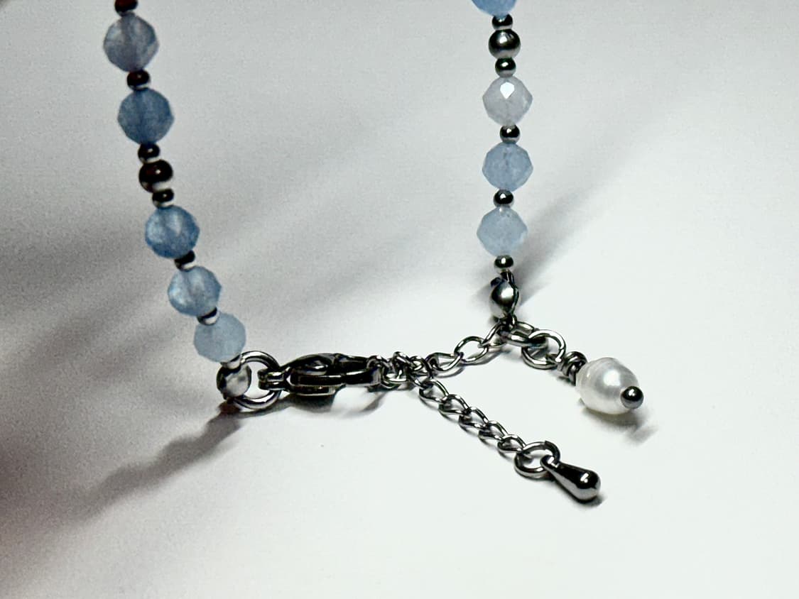 (핸드메이드) 천연석 아쿠아마린 담수진주 원석팔찌 상품이미지3