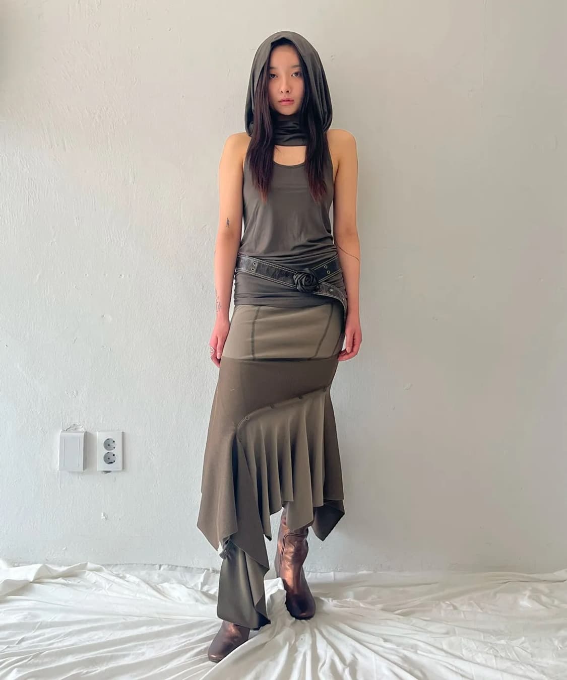 나체 미디원피스 뷔스티에 레이어드 드레스 상품이미지1