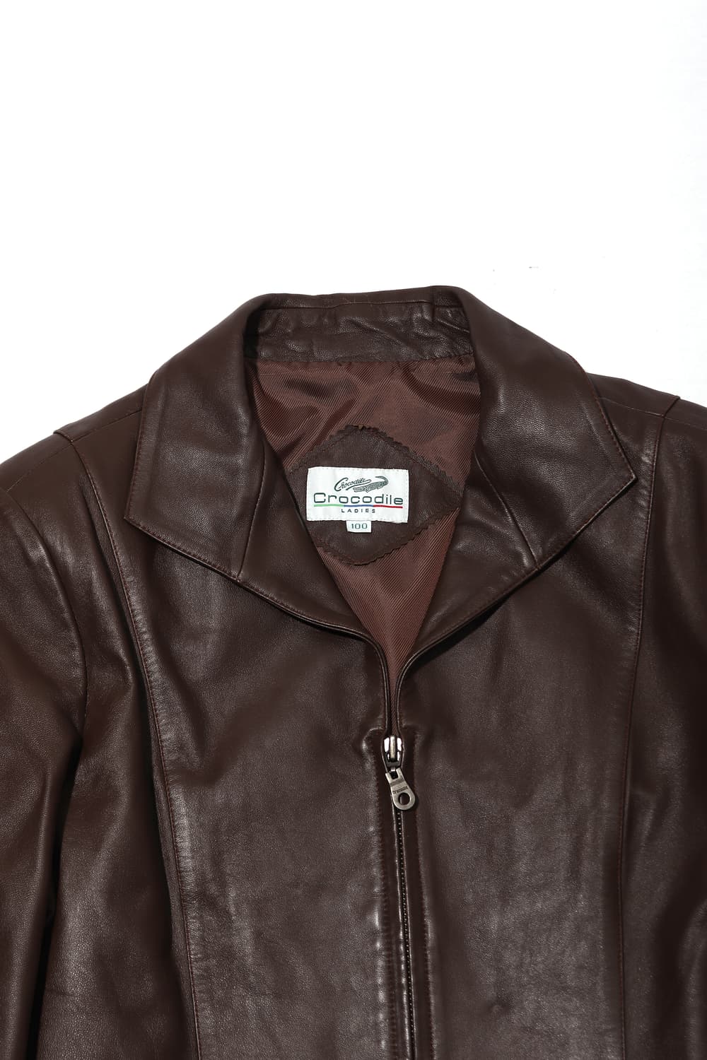 CROCODILE 램스킨 집업 9부 가죽 재킷 women Free 상품이미지3